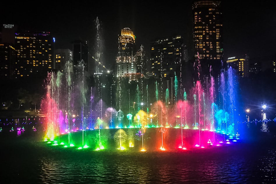 Free Light and Sound Fountain show in Kuala Lumpur, ideal for Family Travel on a Budget