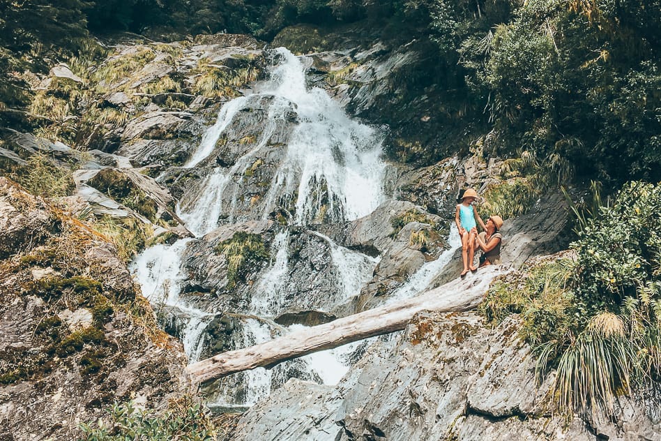 Waterfall Haast Highway Family Nature New Zealand
