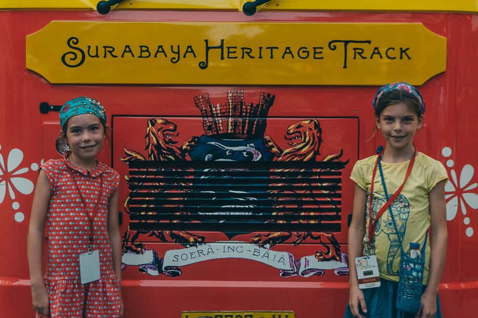 Kids on the free Surabaya Heritage Track Bus