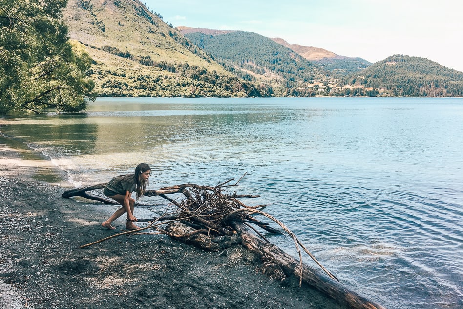 Kid Playing Lake Wakatipu Queenstown New Zealand