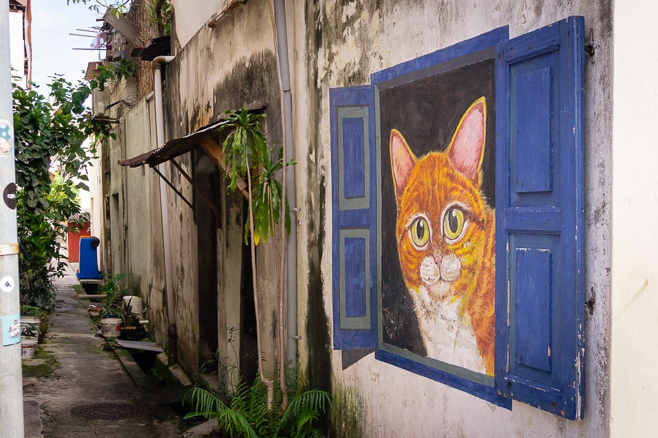 George Town Penang Malaysia Street Art Cat Window
