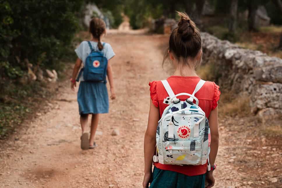 Kids Hiking with their Kanken Mini Art Fjallraven backpacks