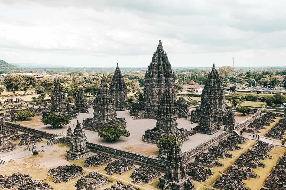 Prambanan Temple Complex Java Yogyakarta Drone
