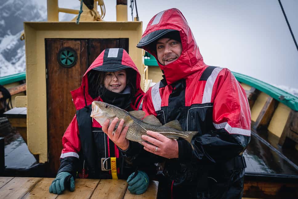 Sea fishing cod Lofoten winter family
