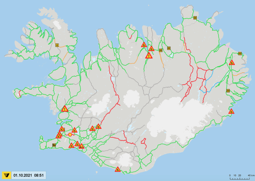 Staat van de weg tijden de winter in Ijsland