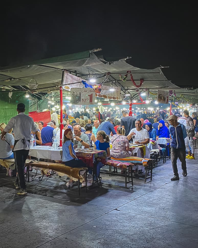 Food stalls Djemaa el Fna square Marrakech restaurant