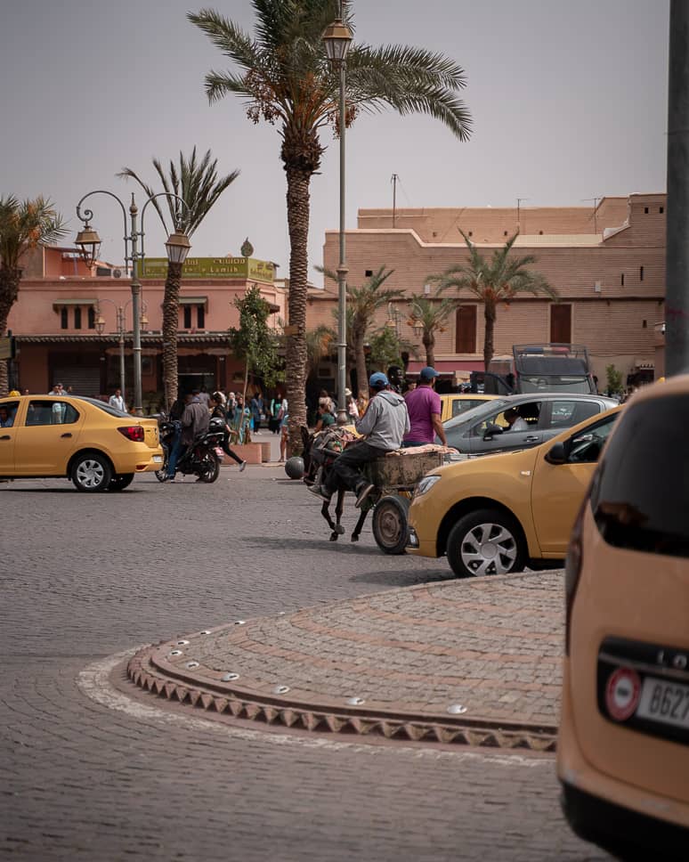 Marrakech traffic chaos driving a car
