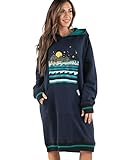 Lazy One Oversized Hoodie Sweatshirt, Comfortable Sleepwear, Ocean, Waves (Coastal, L/XL)