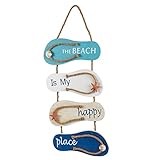 Juvale Wooden Beach Wall Hanging Decor Sign, Flip Flop Beach Decorations for Home, Bathroom, Living Room, Bedroom and Dining Room, The Beach is My Happy Place (8.7x20.9 In)