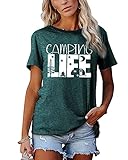 Camping Life T-Shirt Women Funny Hiking Shirt Cute Camper Gift tee Top Green