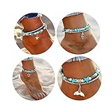 Starain Blue Turtle Anklets for Women Girls Multilayer Beads Handmade Beach Ankle Bracelet Set Boho Foot Jewelry