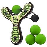 Mighty Fun! - Mischief Maker® Wooden Slingshot - Lil’ Monster Series - Real Wood Slingshot for Kids, 4 Soft Foam Balls and Storage Bag - Ages 4+ (Green)