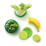 Food Huggers 5pc Reusable Silicone Food Savers | BPA Free & Dishwasher Safe | Fruit & Vegetable Produce Storage for Onion, Tomato, Lemon, Banana, Cans & More | Round, Fresh Greens