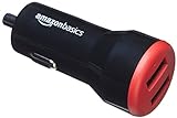 Amazon Basics 24W Two-Port USB-A Car Charger for Phones (iPhone 15/14/13/12/11/X, Samsung, and more), non-PPS, Black/Red