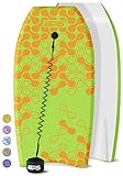 BPS 'Shaka' Lightweight Body Board - EPS Core Bodyboard with Wrist Leash for Beach Pool Surfing Kids Teens Adults (Green Orange - Link, 41 Inch)