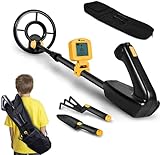 RM RICOMAX Kids Metal Detector - Junior Metal Detector with LCD Display IP68 Waterproof & 2 Lb Lightweight Best Gift for Kids 24 to 35'' Adjustable Metal Detector for Kids Best Toy for Boys, Yellow