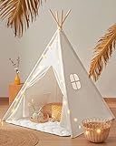 Tiny Land Teepee Tent for Kids, 100% Cotton Play Tent with Padded Mat and Star Lights, Kids Teepee Tent with Carry Bag, Foldable Kids Tent for Toddlers 1-3, Quality Teepee Tent for Girls and Boys