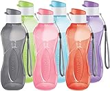MILTON 6- pack -12 oz Kids Water Bottle for School Reusable Leak proof Small Sports Water Bottle BPA Free Durable Plastic Leak Free with Carry Strap for Lunch Travel Cycling Camping Gym Yoga -6 colors