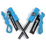 Swiss Safe 5-in-1 Fire Starter with Compass, Paracord and Whistle (2-Pack) for Emergency Survival Kits, Camping, Hiking, All-Weather Magnesium Ferro Rod (Aqua Blue)