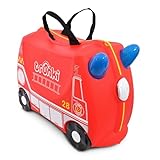 Trunki Ride-On Kids Suitcase | Tow-Along Toddler Luggage | Carry-On Cute Bag with Wheels | Kids Luggage and Airplane Travel Essentials: Frank Fire Truck Red