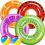 FindUWill 6 Pack Pool Floats Kids, Pool Swim Tubes Rings(4 Pack) - 4Pcs Inflatable Big Floaties Beach Swimming Toys with 2Pcs Beach Balls for Adults Raft Floaties Toddlers