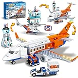 HOGOKIDS City Passenger Airplane Building Set - 697 PCS STEM 3 in 1 Airport Passenger Plane Building Block Toy with Baggage Truck Radar Tower Shuttle Bus for Boys Girls Kids Adults 6 7 8 9+ Years Old