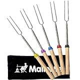 MalloMe Smores Sticks for Fire Pit Long - Marshmallow Roasting Sticks Smores Kit - Smore Skewers Hot Dog Fork Campfire Cooking Equipment, Camping Essentials S'mores Gear Outdoor Accessories 32" 5 Pack
