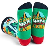 Lavley Funny Socks for Outdoor Activities Lovers and More - Novelty Gifts for Men, Women, and Teens (US, Alpha, One Size, Regular, Regular, Camp More Worry Less)