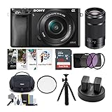 Sony Alpha a6000 Mirrorless Camera Bundle with 16-50mm and 55-210mm Lenses, Gadget Bag, Corel Suite v4.0, Lens Filter, Tripod (9 Items)