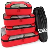 Shacke Pak - 5 Set Packing Cubes - Travel Organizers with Laundry Bag (Warm Red)