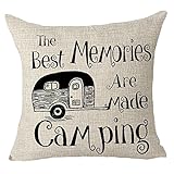 FELENIW Quote The Best Memories are Made Camping Beat Gift Square Decorative Throw Pillow Cover Cushion Case Cotton Linen Material for Camping Outdoor Sofa Bed Tent 18" x 18'' inches
