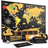 NEWVEREST Scratch Off Map of The World, Detailed World Travel Art Poster, Fits 24" x 17" Frame, Comes with Scratch Tool, 20 Push Pins, 4 Stickers, Cleaning Cloth, Carry Bag + Gift Tube