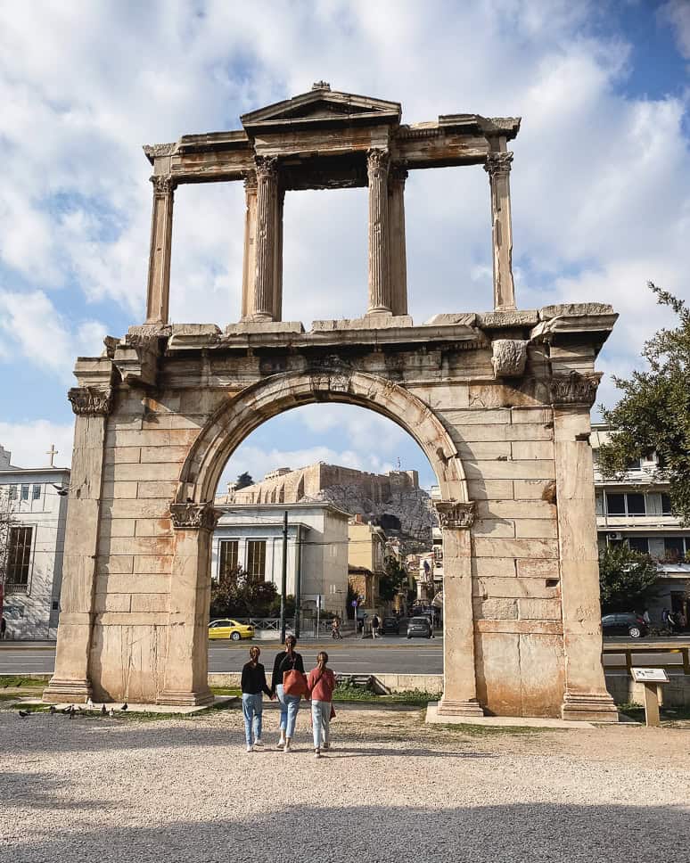 Gate Of Hadrian Athens with children