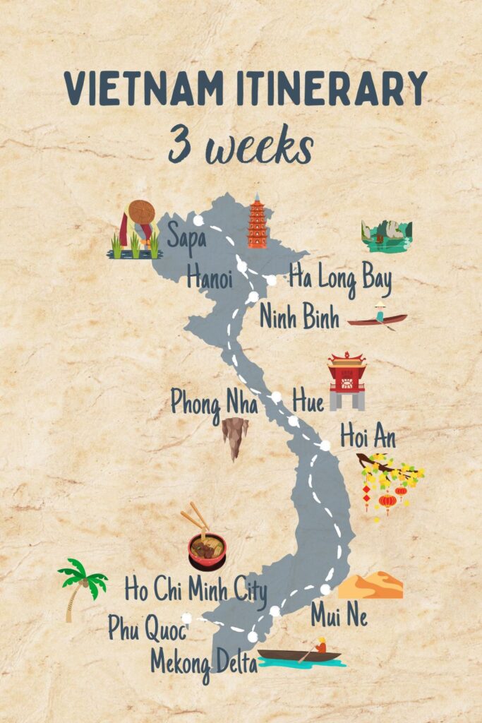 Vietnam travel itinerary map 3 weeks