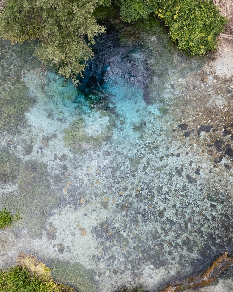 the blue eye in Albania from above with drone