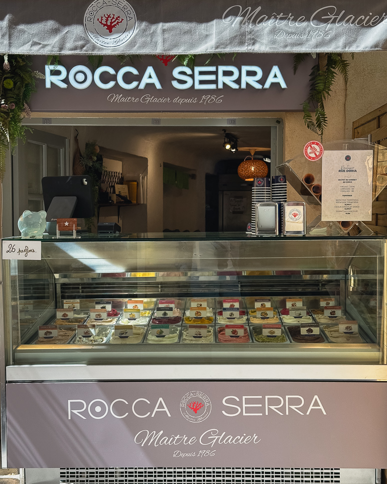 Ice cream parlor Roocca Serra in Bonifacio in Corsica